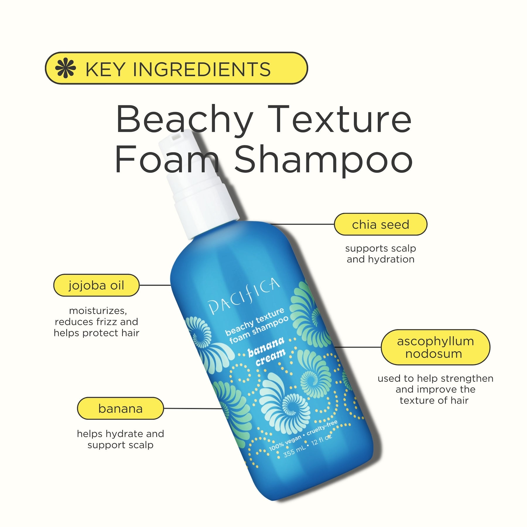 Banana Cream Beachy Texture Foam Shampoo - Haircare - Pacifica Beauty