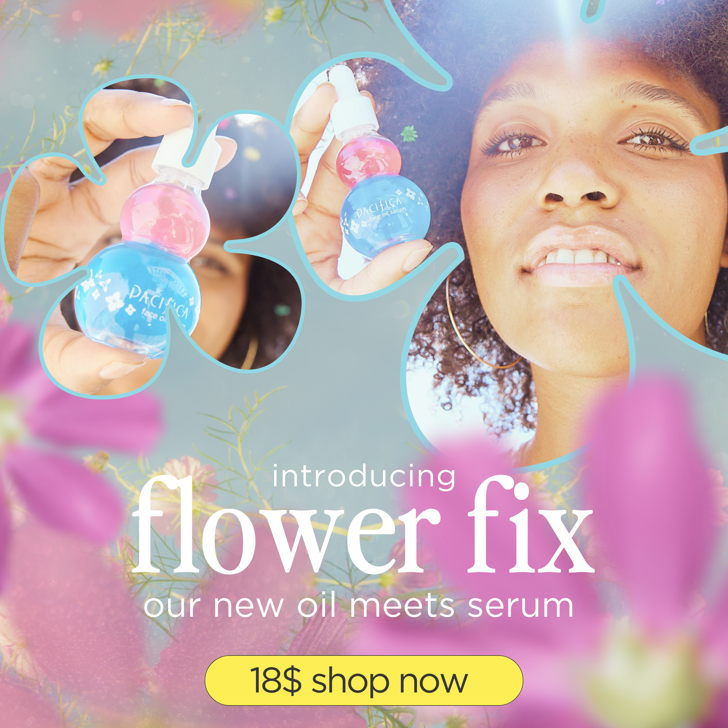 introducing flower fix our new oil meets serum. $18 shop now.