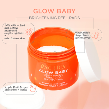 Glow Baby Brightening Peel Pads 10% AHA + BHA - Skin Care - Pacifica Beauty